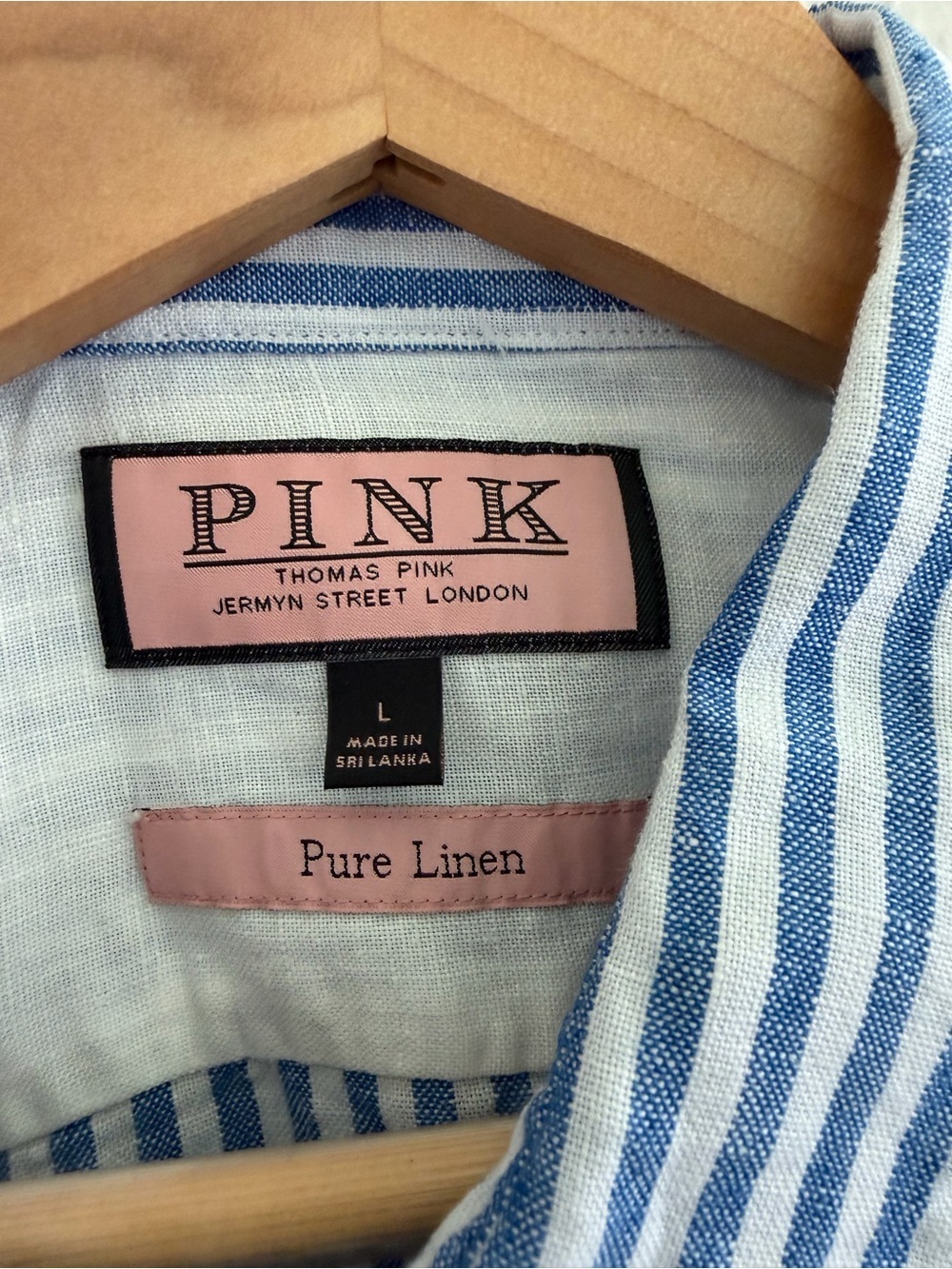 Thomas Pink Men’s 100% Linen Blue White Striped Shirt | Size: L | NWT - Picture 2 of 9